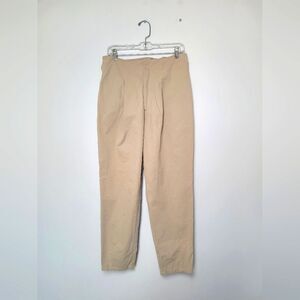 Mo:Vint High Rise Straight Leg Pants Cotton Tan Beige Khaki Large Minimalist